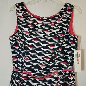 NEW London Times Sheath Dress Sz 10 Blue Navy Pink White Belt Pockets